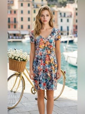 Women's H&M Floral Print Dress Front Pockets Size 10